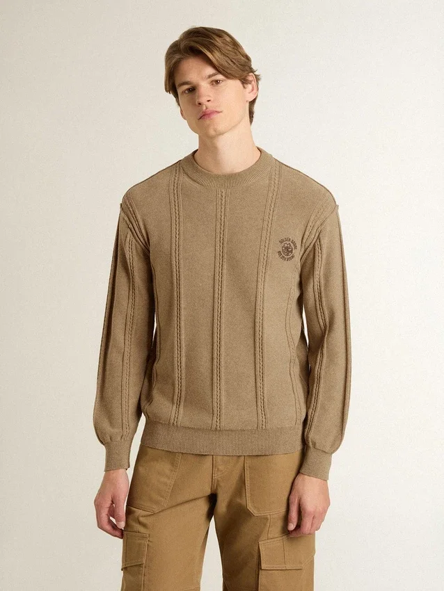 Maglione da uomo beige con logo ricamato