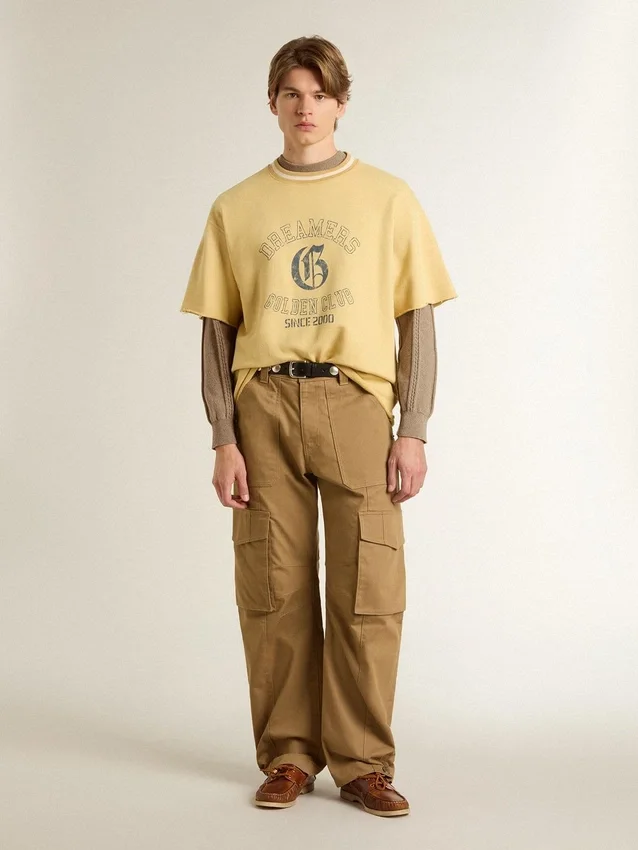Maglione da uomo beige con logo ricamato