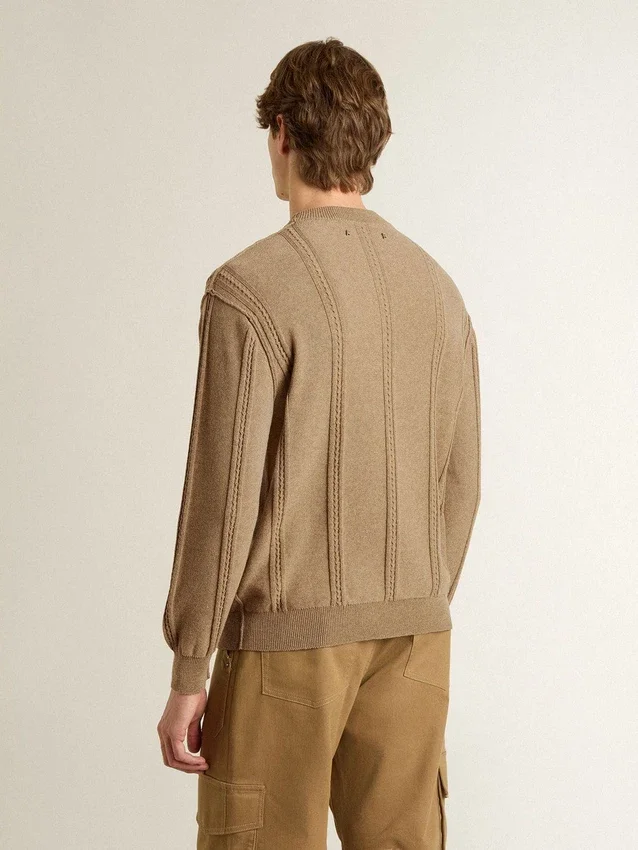 Maglione da uomo beige con logo ricamato