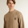 Maglione da uomo beige con logo ricamato