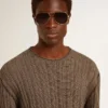 Maglione da uomo color travertino con scritta "Golden" applicata sul retro