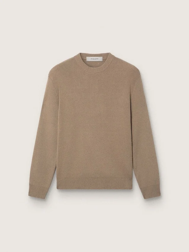 Maglione da uomo in cotone biologico color tortora chiaro con logo ricamato
