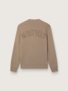 Maglione da uomo in cotone biologico color tortora chiaro con logo ricamato