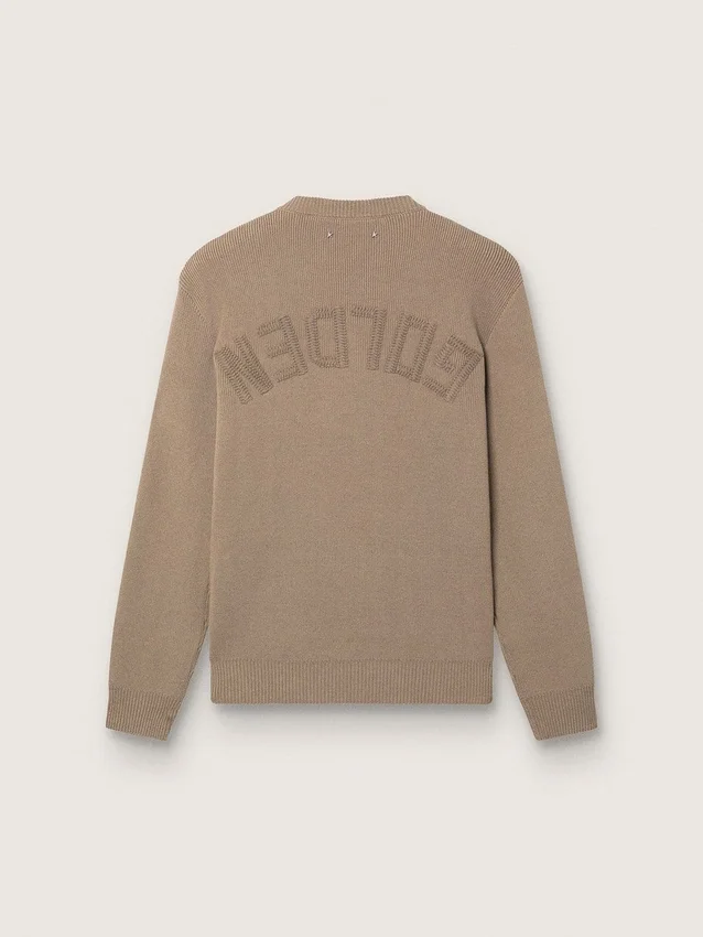 Maglione da uomo in cotone biologico color tortora chiaro con logo ricamato