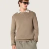 Maglione da uomo in cotone biologico color tortora chiaro con logo ricamato