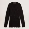 Maglione da uomo in lana nera con effetto consumato
