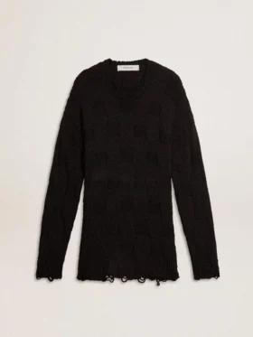 Maglione da uomo in lana nera con effetto consumato