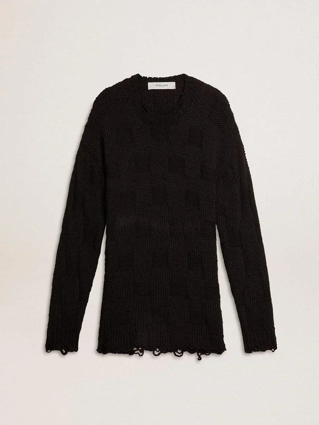 Maglione da uomo in lana nera con effetto consumato