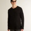 Maglione da uomo in lana nera con effetto consumato