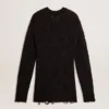 Maglione da uomo in lana nera con effetto consumato