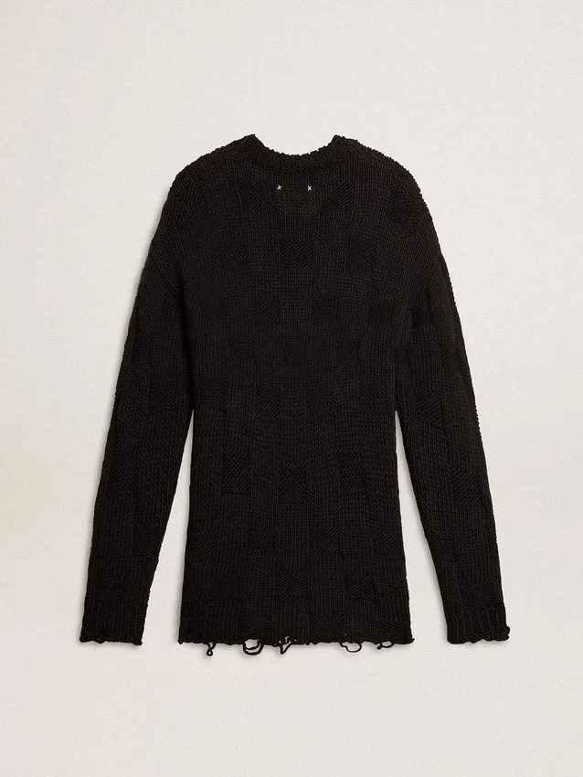 Maglione da uomo in lana nera con effetto consumato