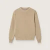 Maglione unisex a coste color beige dorato per bambini con logo sul retro