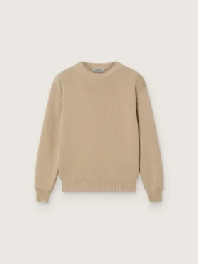 Maglione unisex a coste color beige dorato per bambini con logo sul retro