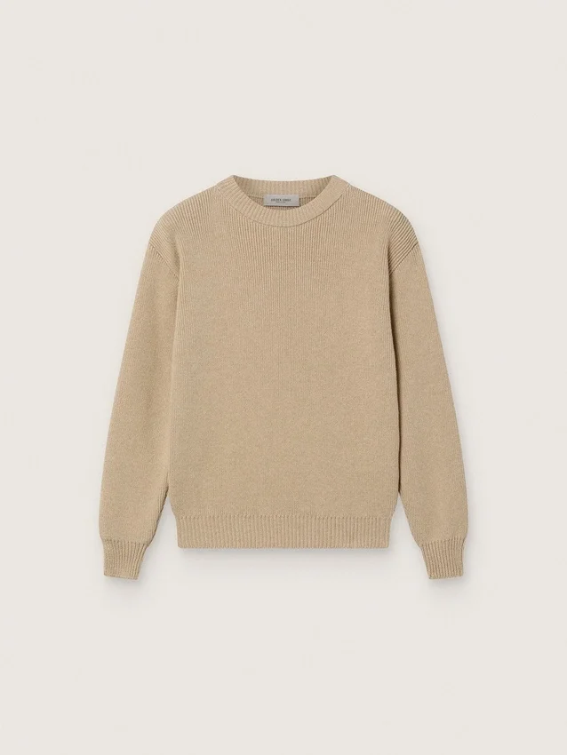 Maglione unisex a coste color beige dorato per bambini con logo sul retro