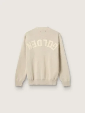 Maglione unisex a girocollo in cotone beige con toppa sul davanti e logo sul retro