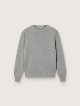 Maglione unisex Golden per bambini in maglia a coste grigio melange con logo sul retro