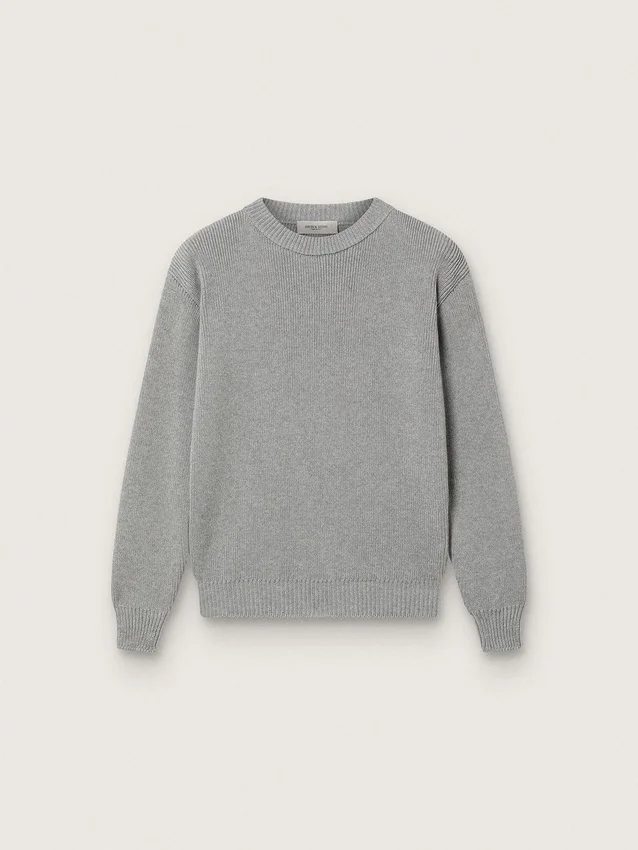 Maglione unisex Golden per bambini in maglia a coste grigio melange con logo sul retro