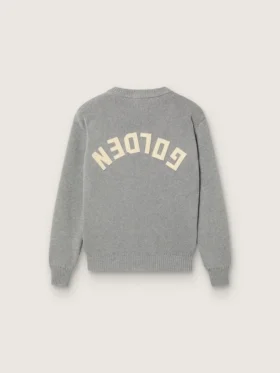 Maglione unisex Golden per bambini in maglia a coste grigio melange con logo sul retro