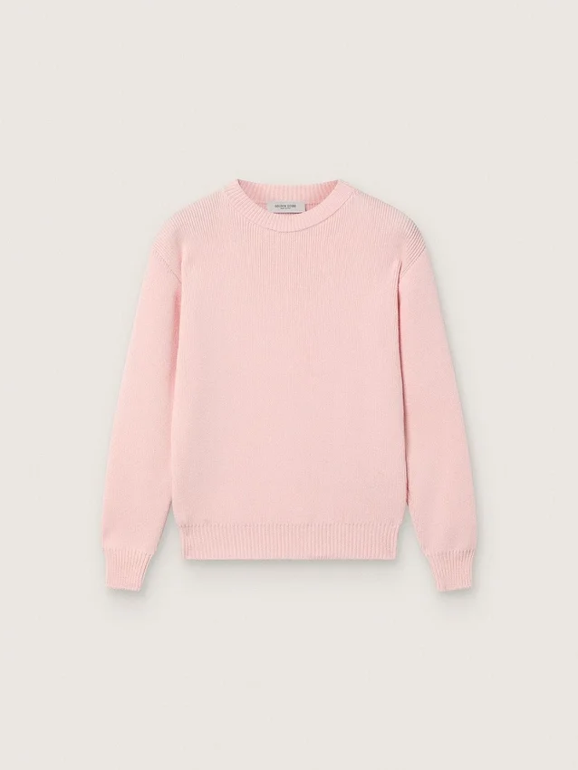 Maglione unisex rosa a coste Golden per bambini con logo Golden sul retro