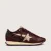Marathon da donna con tomaia in raso marrone e stella in pelle color platino