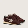 Marathon da donna con tomaia in raso marrone e stella in pelle color platino