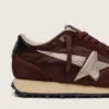 Marathon da donna con tomaia in raso marrone e stella in pelle color platino
