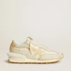 Marathon da donna in nylon beige e pelle grigia con stella stampata beige