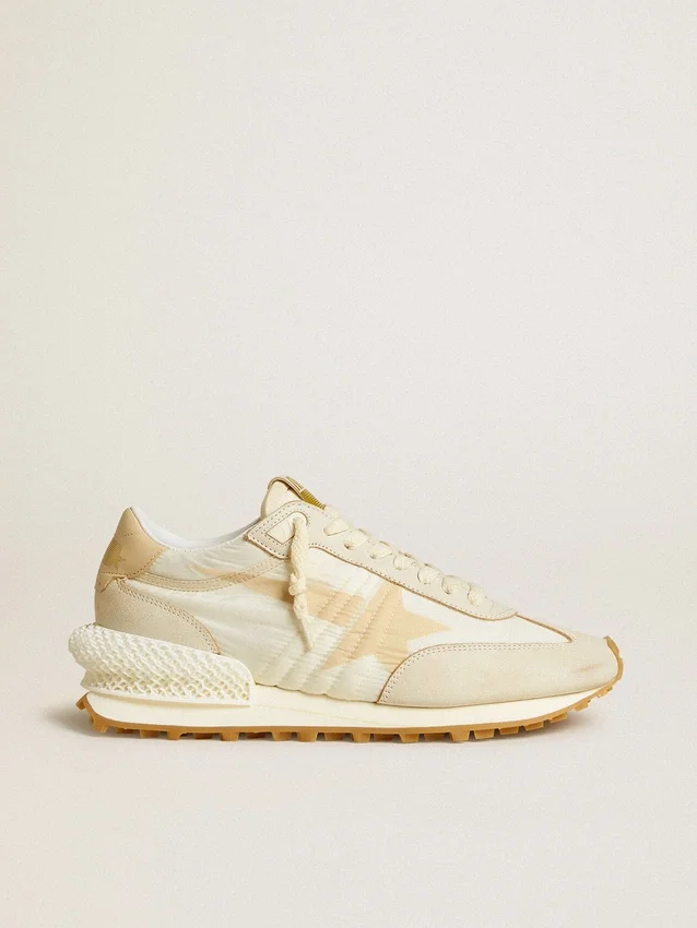 Marathon da donna in nylon beige e pelle grigia con stella stampata beige