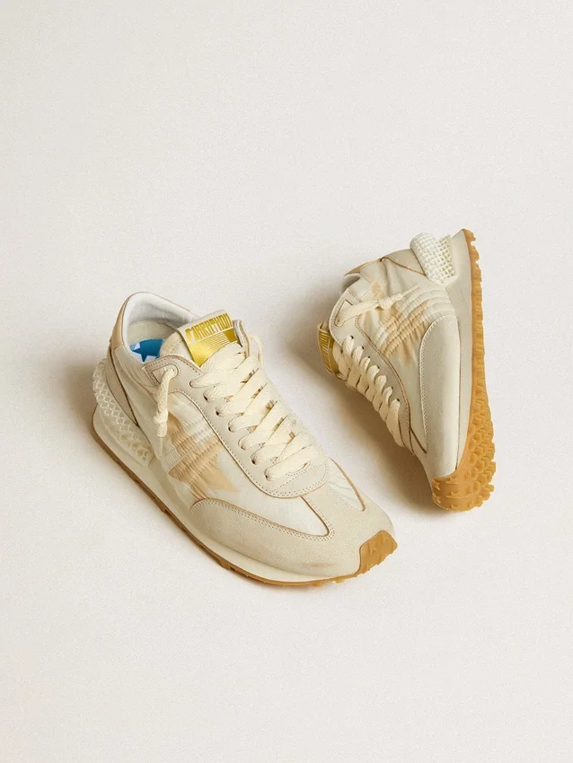 Marathon da donna in nylon beige e pelle grigia con stella stampata beige