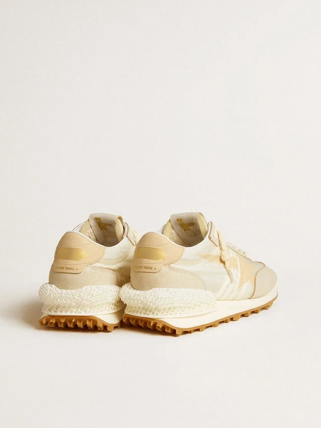 Marathon da donna in nylon beige e pelle grigia con stella stampata beige