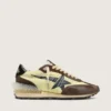 Marathon da donna in nylon verde lime con stella nera e inserti in pelle scamosciata marrone