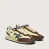 Marathon da donna in nylon verde lime con stella nera e inserti in pelle scamosciata marrone