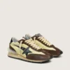 Marathon da donna in nylon verde lime con stella nera e inserti in pelle scamosciata marrone