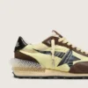 Marathon da donna in nylon verde lime con stella nera e inserti in pelle scamosciata marrone