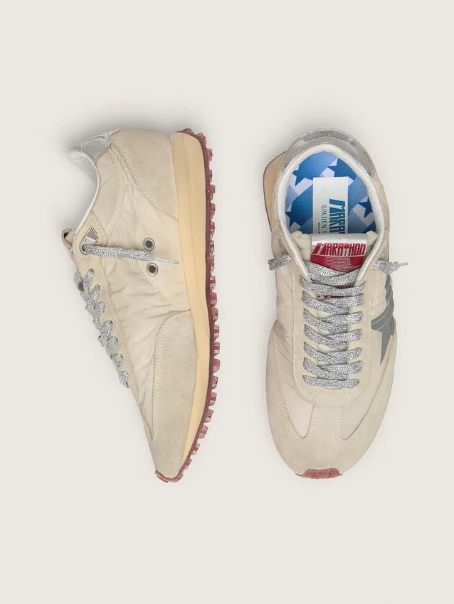 Marathon da uomo con tomaia in nylon beige e stella grigia