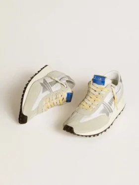 Marathon da uomo con tomaia in nylon bianco e stella argentata
