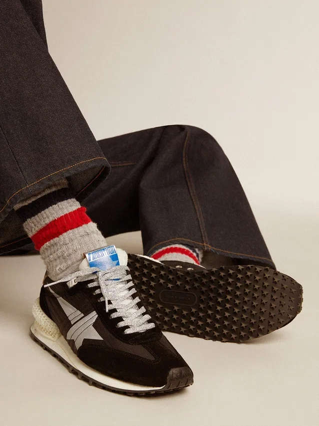 Marathon da uomo con tomaia in nylon ripstop nero e stella argentata
