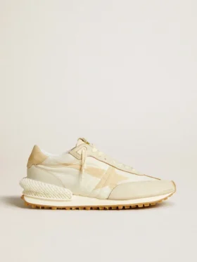Marathon da uomo in nylon beige e pelle grigia con stella stampata beige