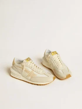 Marathon da uomo in nylon beige e pelle grigia con stella stampata beige
