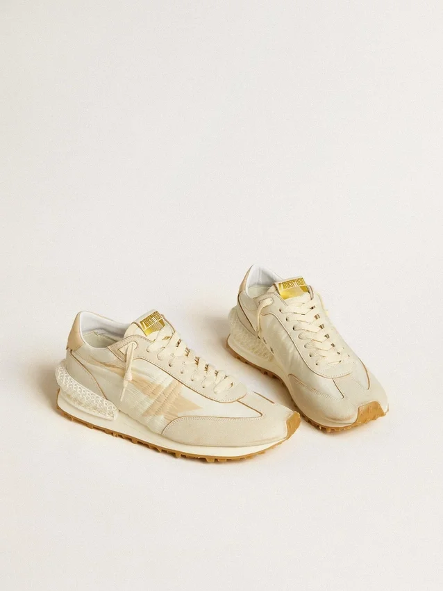 Marathon da uomo in nylon beige e pelle grigia con stella stampata beige