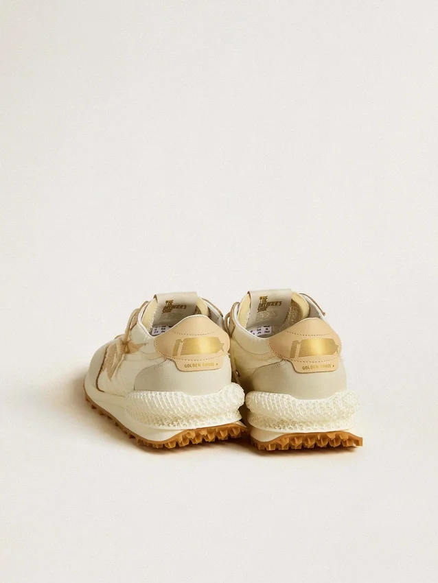 Marathon da uomo in nylon beige e pelle grigia con stella stampata beige
