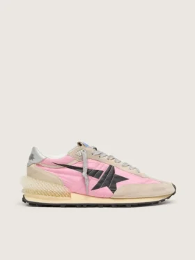 Marathon da uomo in nylon rosa e pelle scamosciata dorata con stella stampata nera