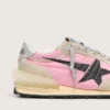 Marathon da uomo in nylon rosa e pelle scamosciata dorata con stella stampata nera