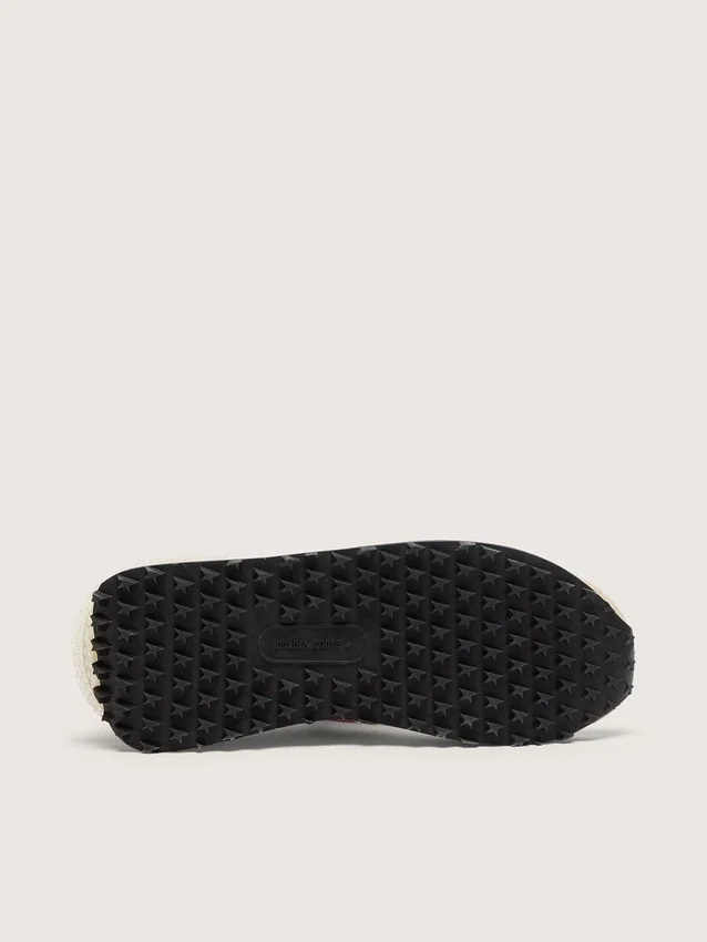 Marathon da uomo in nylon rosa e pelle scamosciata dorata con stella stampata nera