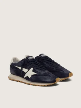 Marathon da uomo in pelle scamosciata blu navy con stella e linguetta sul tallone in pelle bianca
