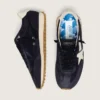 Marathon da donna in pelle scamosciata blu navy con stella e linguetta sul tallone in pelle