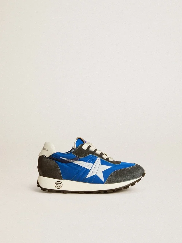 Marathon Junior in nylon blu con stella stampata e linguetta sul tallone in pelle