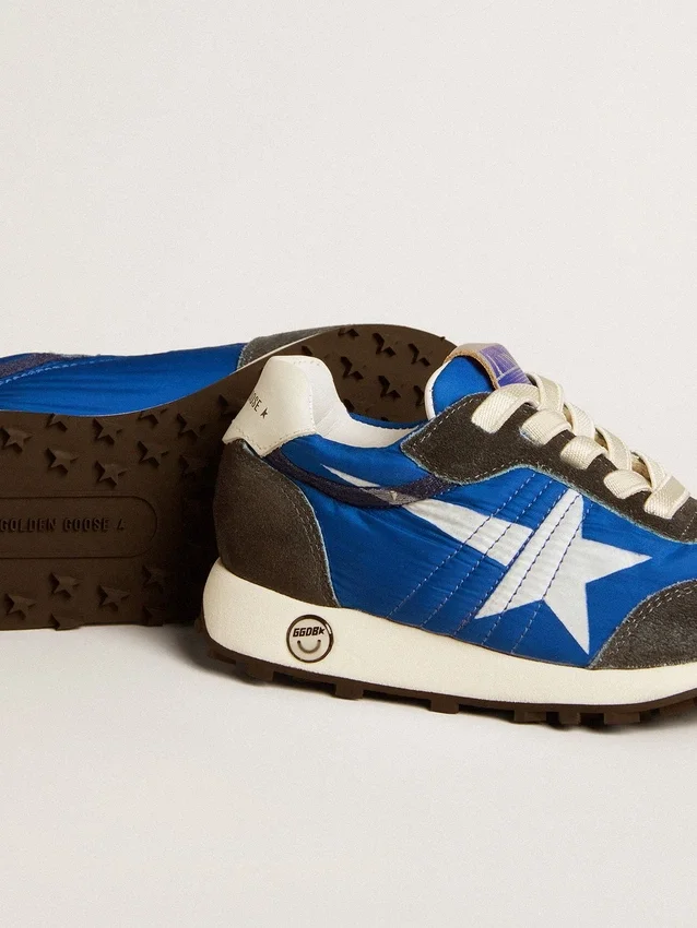 Marathon Junior in nylon blu con stella stampata e linguetta sul tallone in pelle