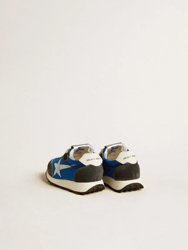 Marathon Junior in nylon blu con stella stampata e linguetta sul tallone in pelle