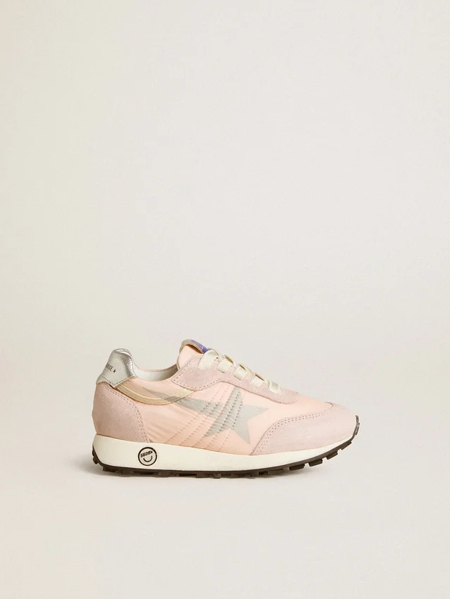 Marathon Junior in nylon rosa con stella stampata e linguetta in pelle sul tallone